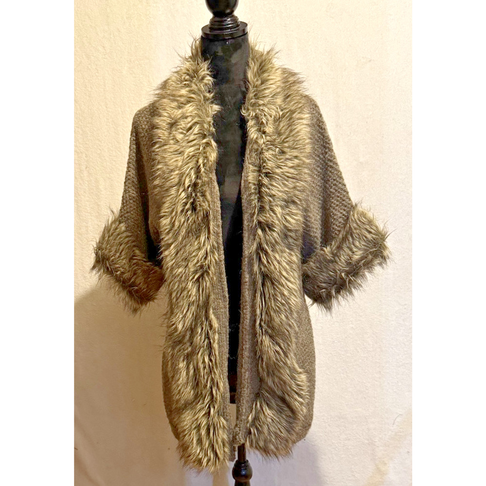 Kenar Wool Alpaca Blend Faux Fur Cardigan Sweater Size Medium